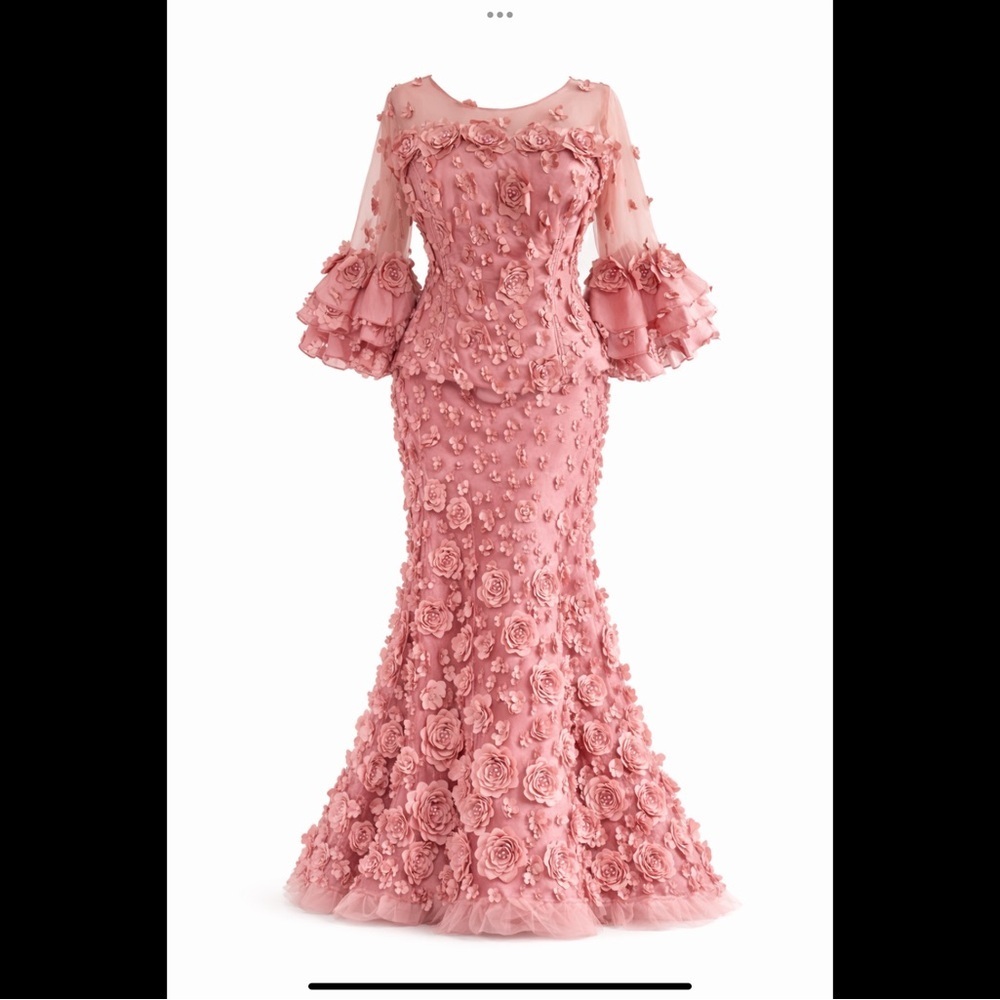 Bespoke Blush 3D Floral Mother of Bride Wedding Guest Couture Gown Set